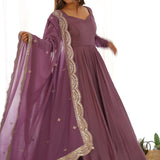 Vintage Purple Chanderi Solid Pattern Anarkali Set