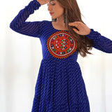 Ink Blue Chanderi Leheriya Printed Anarkali Set