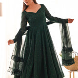 Jungle Green Georgette Embroidered Anarkali Set