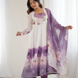 Snow White Organza Floral Printed Anarkali Set
