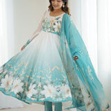 Daisy White Organza Floral Printed Anarkali Set