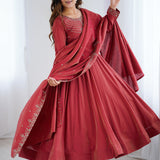 Royal Maroon Chanderi Embroidered Anarkali Set