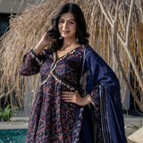 Navy Blue Brasso Floral Printed Sharara Set
