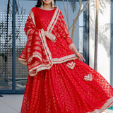 Candy Red Brasso Printed Skirt Set