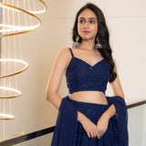 Navy Blue Georgette Chikankari Lehenga Set