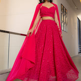 Cardinal Pink Georgette Chikankari Lehenga Set