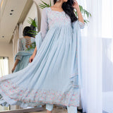 Pastel Sky Blue Georgette Embroidered Anarkali Set