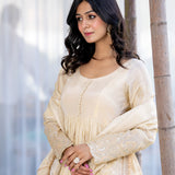 Pastel Cream Tissue Embroidered Anarkali Set