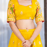 Bright Yellow Tissue Embroidered Lehenga Set