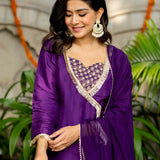 Violet Uppada Silk Solid Kurti Set