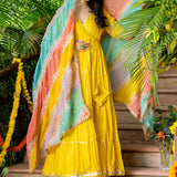 Lemon Yellow Uppada Silk Solid Anarkali Set