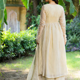 Pastel Cream Tissue Solid Anarkali Set