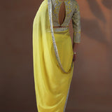 Soft Lime Yellow Organza Embroidered Saree