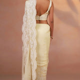 Soft Beige Thread Embroidered Organza Saree