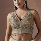Earthy Beige Sequin Work Organza Saree