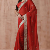 Crimson Red Georgette Embroidered Saree