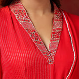 Scarlet Red Crepe Belt Draped Solid Dupatta Dress