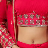 Red Georgette Embroidered Indo-Western Choli Set