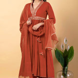 Chestnut Red Rayon Gota Work Anarkali Set