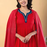 Cadmium Red Rayon Gotta Work Anarkali Set