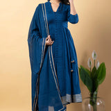 Dark Cerulean Blue Rayon Gota Work Anarkali Set