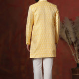Light Yellow Cotton Blend Printed Sherwani Set