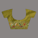 Muted Greenish Yellow Blended Silk Kantha Stitched Saree