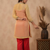 Pastel Orange Organza Subtle Embroidered Kurti Set
