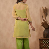 Pastel Green Organza Subtle Embroidered Kurti Set