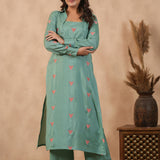 Bright Persian Green Santoon Embroidered Kurti Set