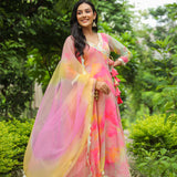 Taffy Pink Chiffon Printed Anarkali Set