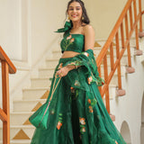 Emerald Green Organza Floral Lehenga Set