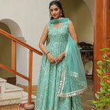 Mint Green Cotton Printed Floral Anarkali Set