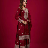 Maroon Embroidered Silk Floral Sharara Set
