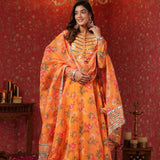 Sunshade Orange Organza Floral Printed Lehenga Set