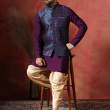 Solid Deep Purple Jacquard Indo-Western Kurta Set