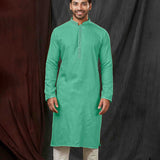 Middle Spring Green Silk Kurta Silk With Shisha Work