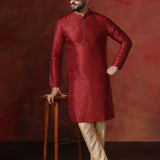 Bright Red Solid Dupion Kurta Set