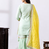 Sea Green Dori Embroidered Short Kurta Gharara Set