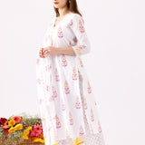 Ivory Cotton A-Line Block Printed Kurta And Palazzo Set
