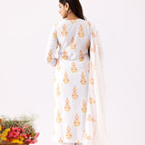 Ivory A-Line Block Printed Cotton Kurta And Palazzo Set