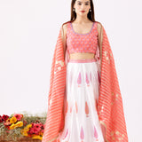Foil Print Pink Chanderi Lehenga Set