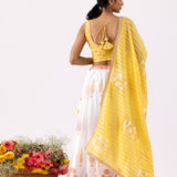 Foil Print Yellow Chanderi Lehenga Set