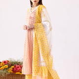 Block Print Cotton Yellow Anarkali With Palazzo Set