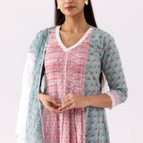 Block Print Cotton Aqua Blue Anarkali With Palazzo Set