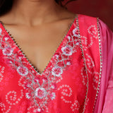 Bright Pink Chanderi Bandhani Printed Anarkali Set