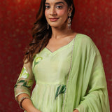 Soft Green Organza Floral Printed Anarkali Set