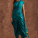 Aqua Blue Pure Chinon Drape Saree