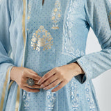 Printed Sky Blue Floral Kurti Set
