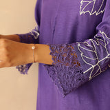 Royal Purple Russian Silk Embroidered Kurti Set